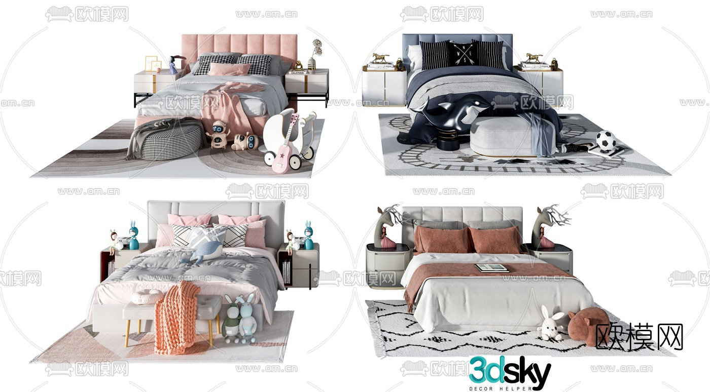 Modern fabric children’s bed 3d model