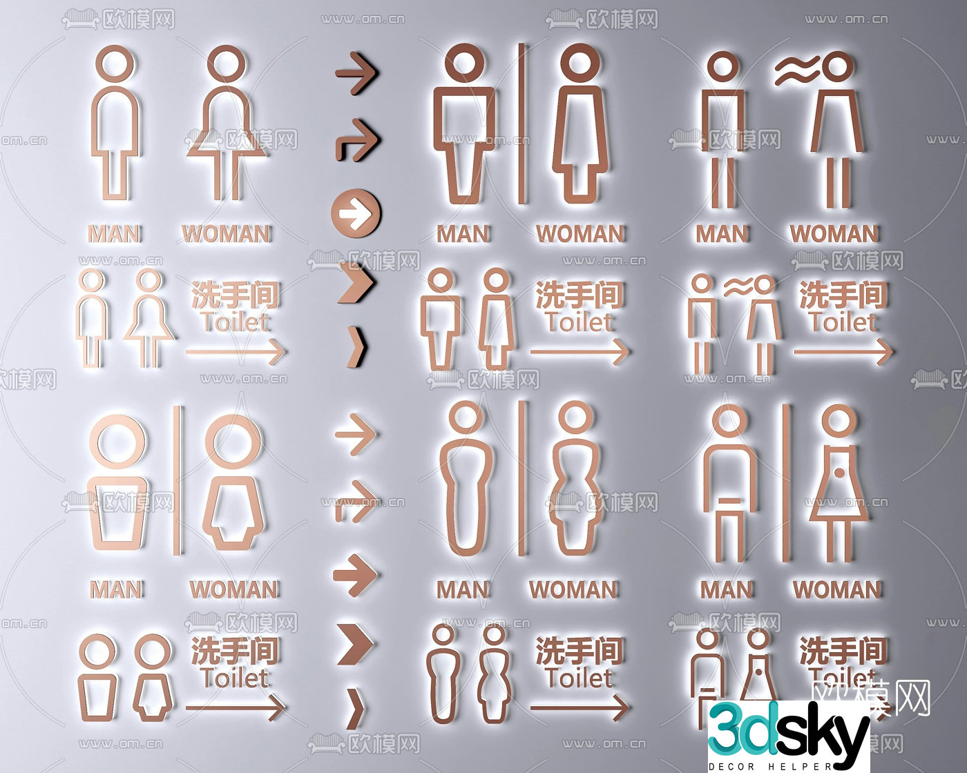 Modern bathroom sign pendant 3d model