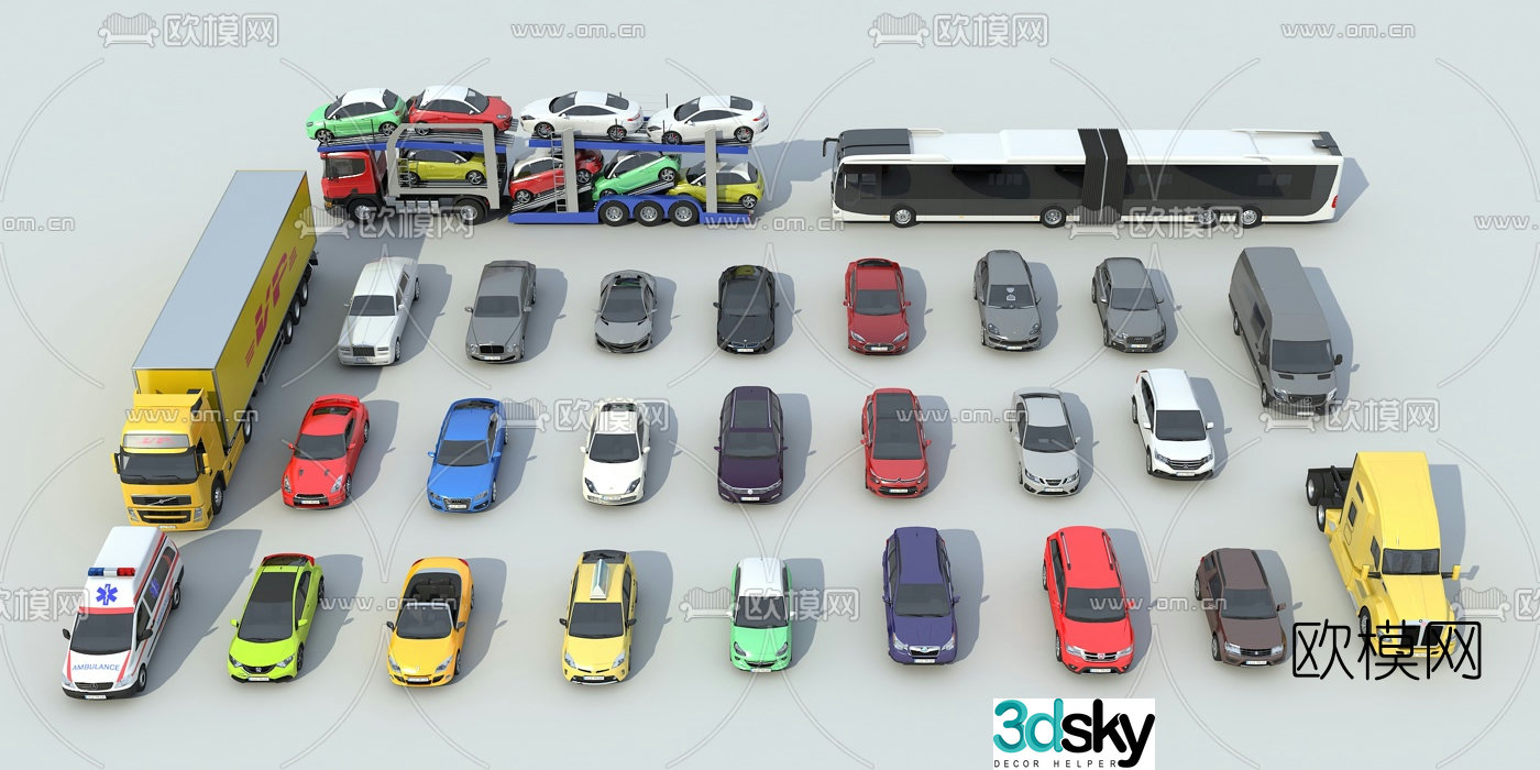 Modern bus car truck ambulance 3d model