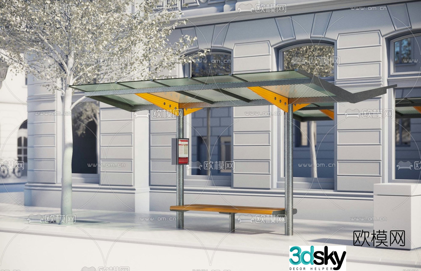 Modern bus station waiting area 3d model