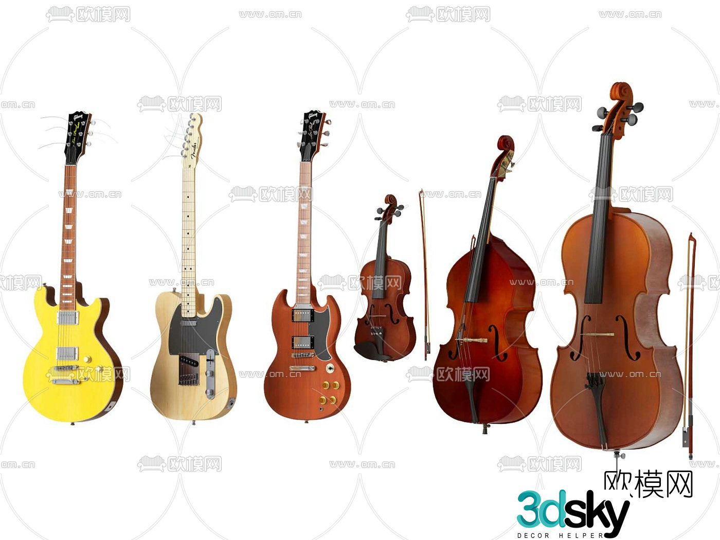 Modern guitar violin cello 3d model