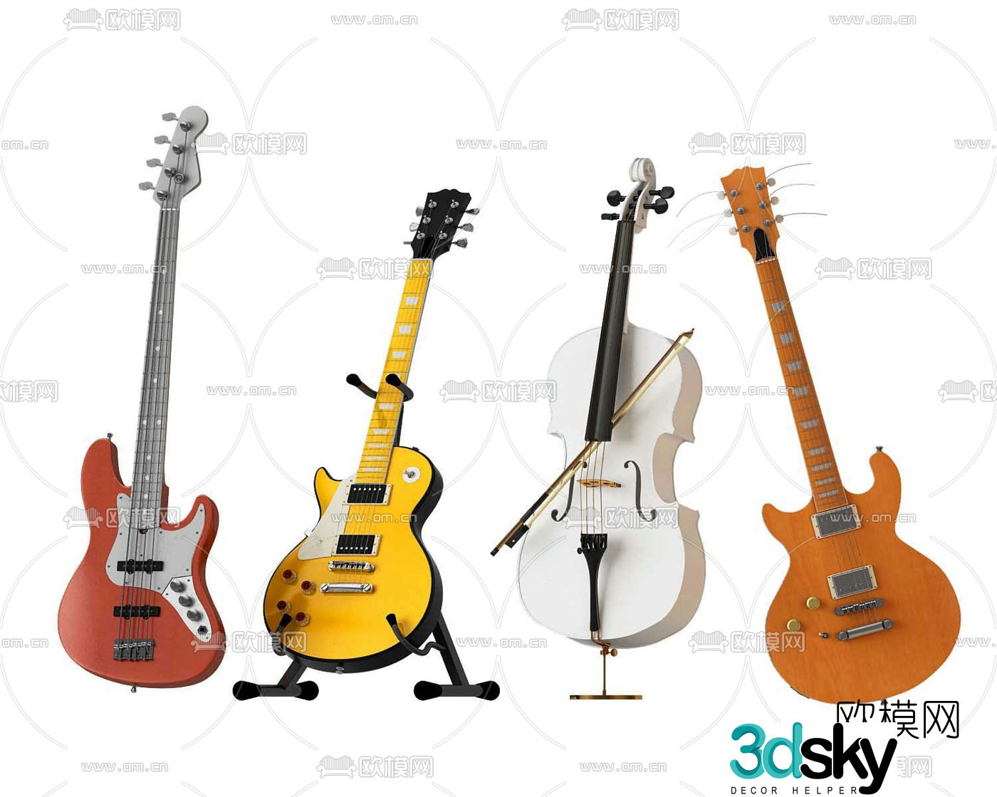 Modern musical instrument guitar violin combination 3d model