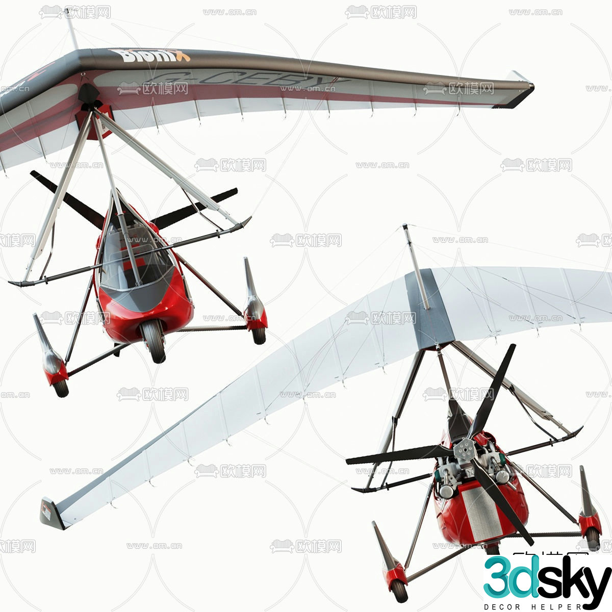 Modern hang glider aircraft 3d model