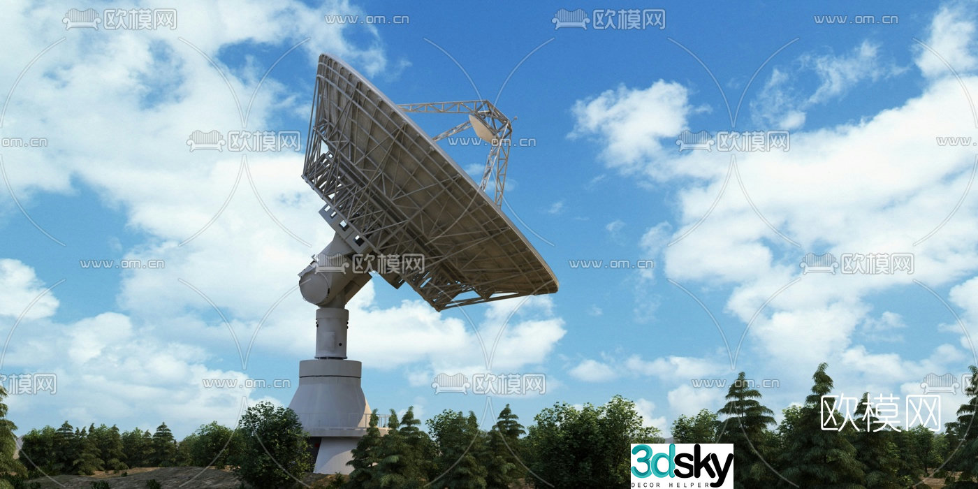 Modern radar signal tower 3d model