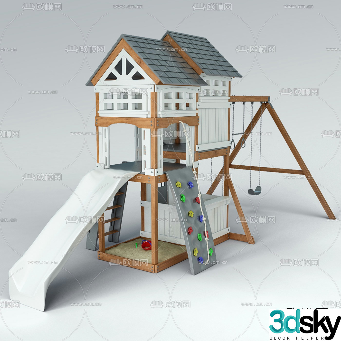 Modern children's play equipment children's climbing slide swing ring 3D model