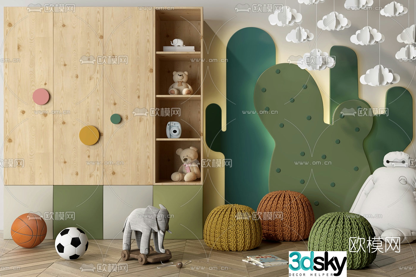 Nordic children’s bookcase bookshelf toys 3d model