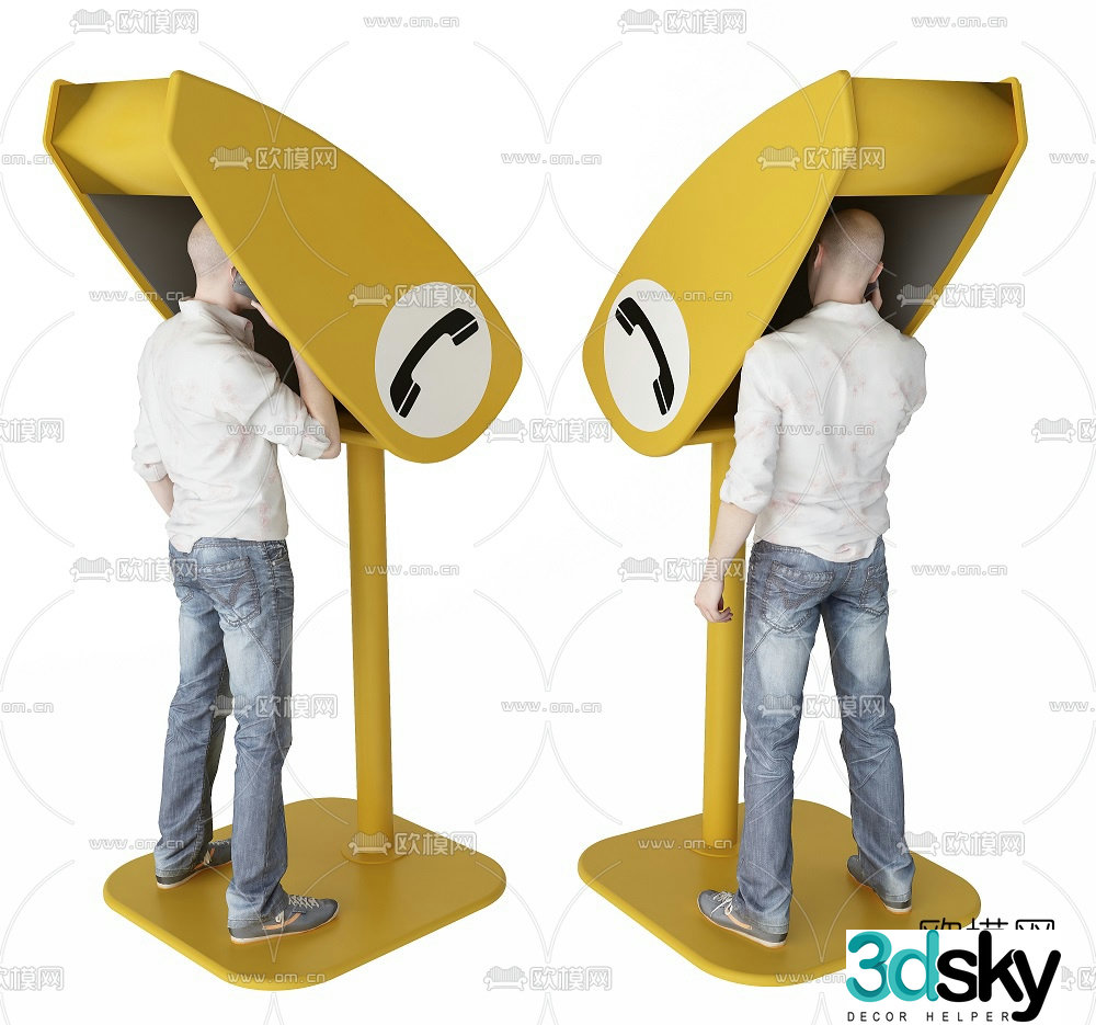Modern public phone booth 3d model