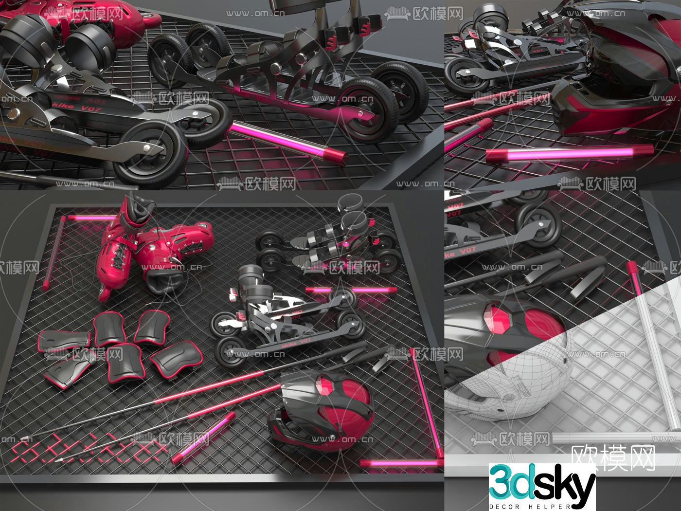 Modern skateboard shoes sports equipment 3d model