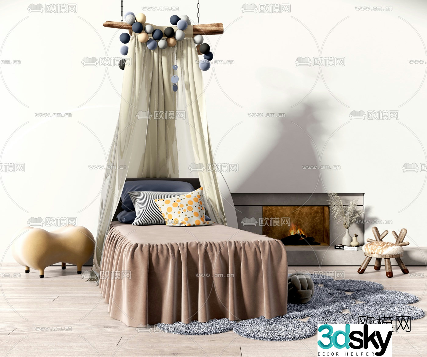 Modern children’s bed princess bed 3d model