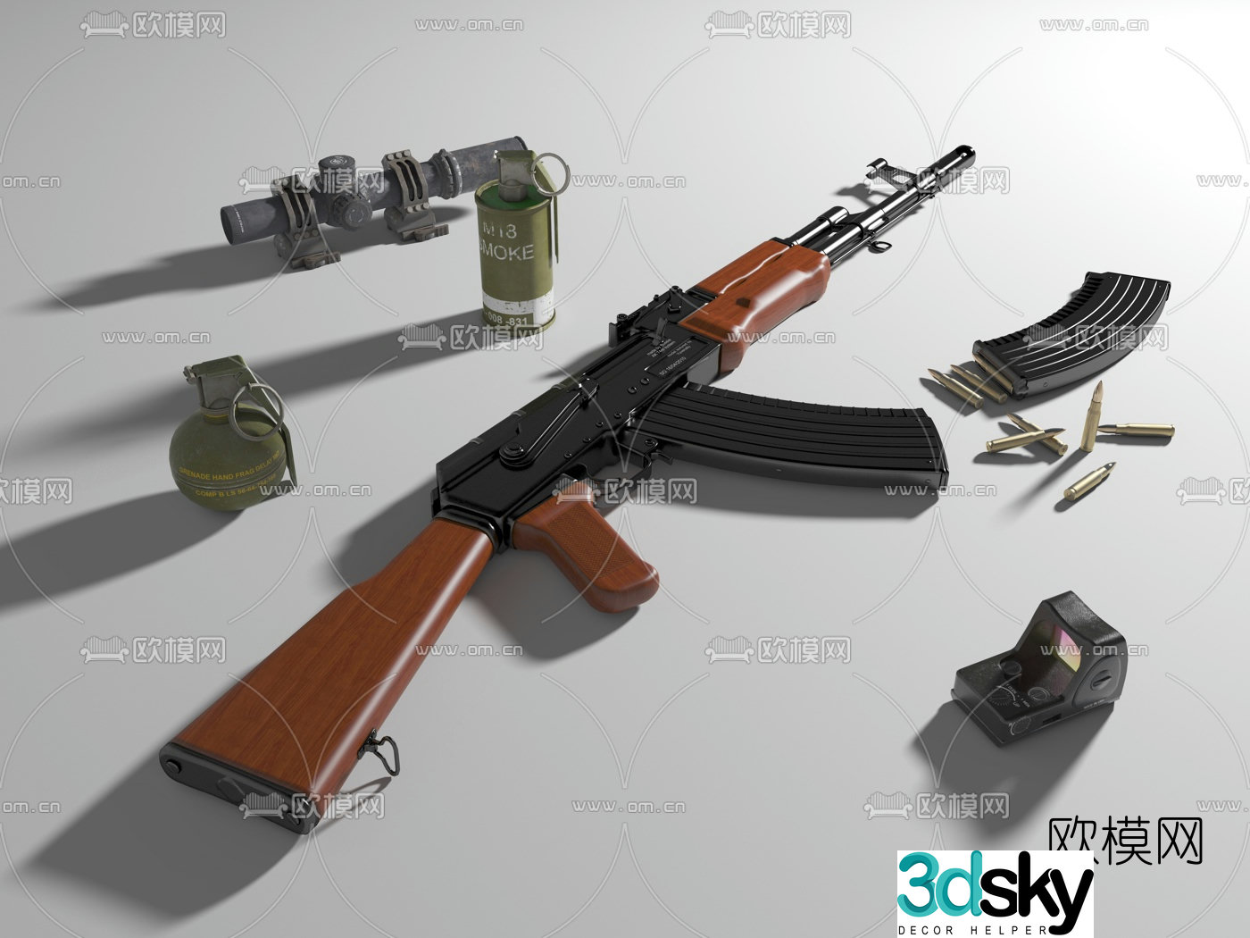 Modern AK74 rifle weapon accessories 3d model