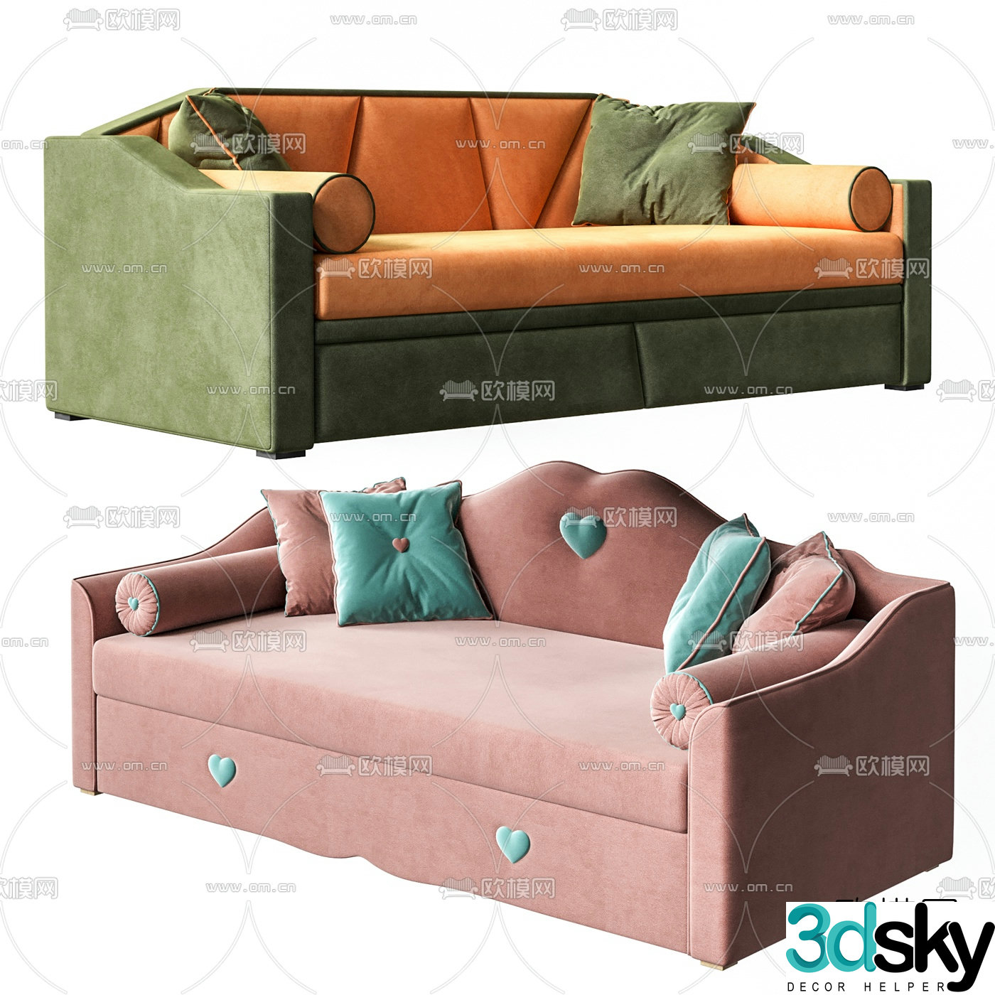 Nordic fabric children’s sofa 3d model