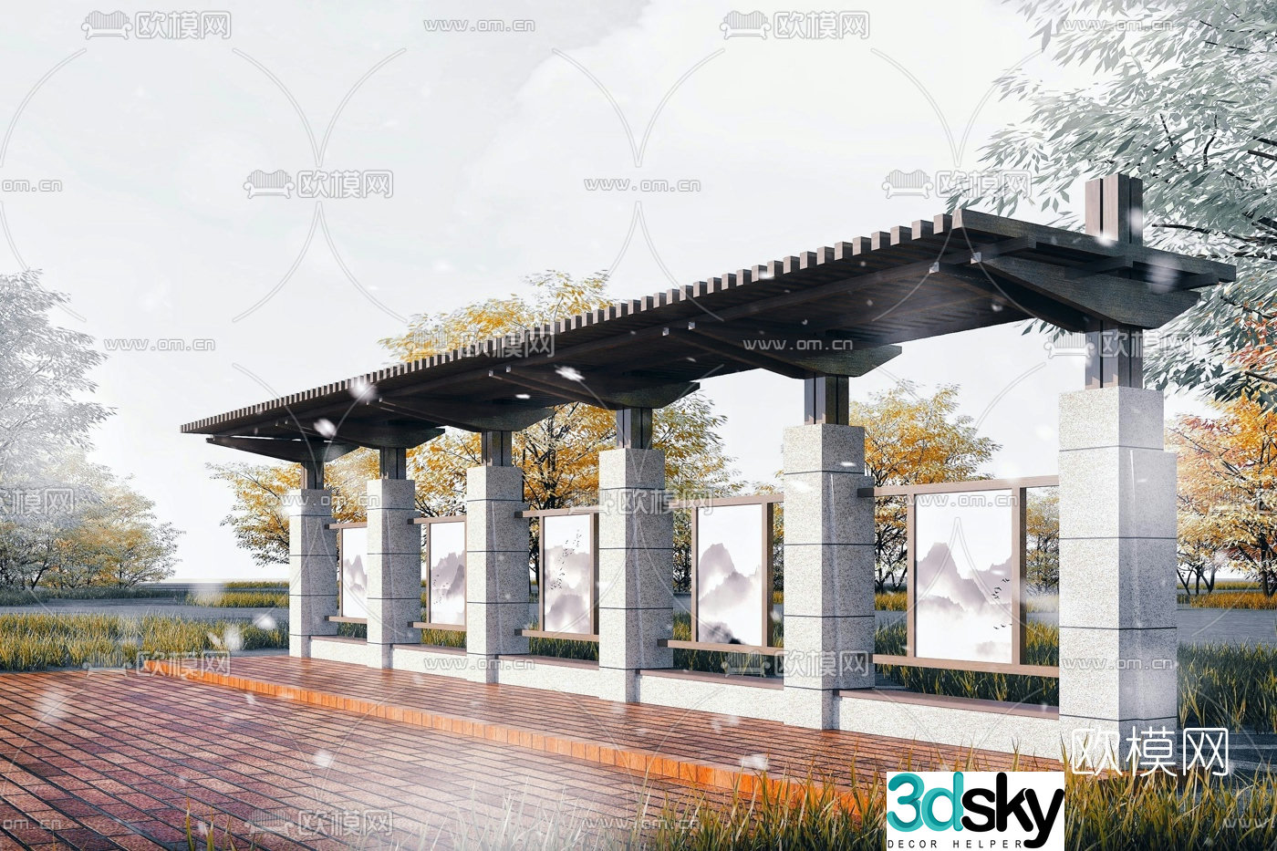 New Chinese style non-motorized carport 3D model