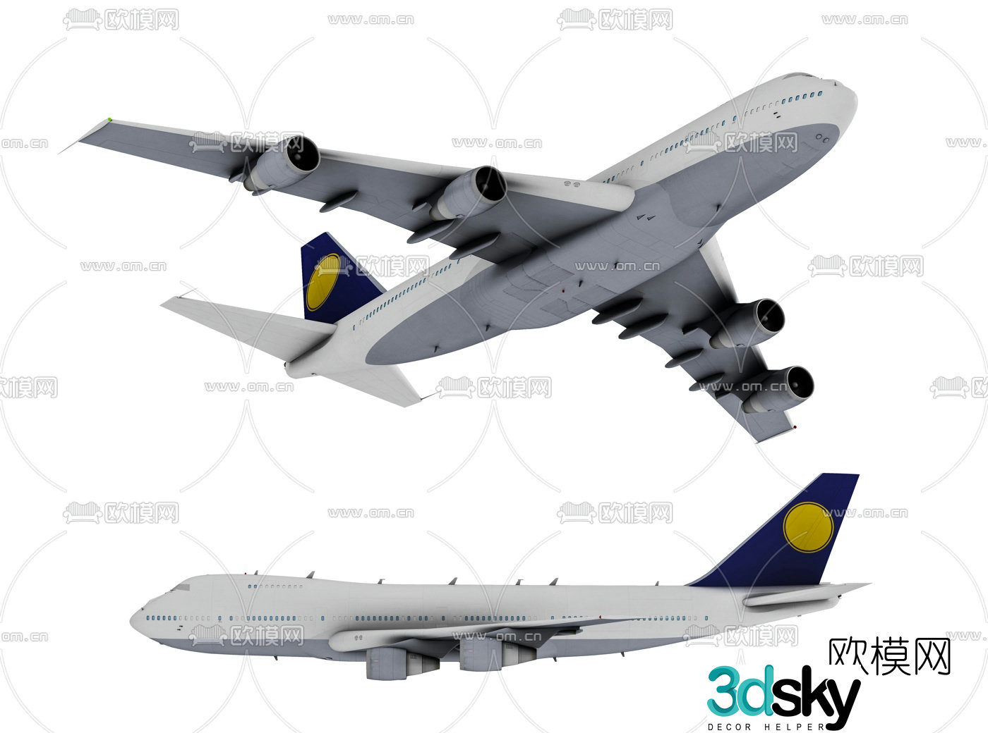 Modern boeing 747 aircraft passenger plane malaysian airlines 3d model