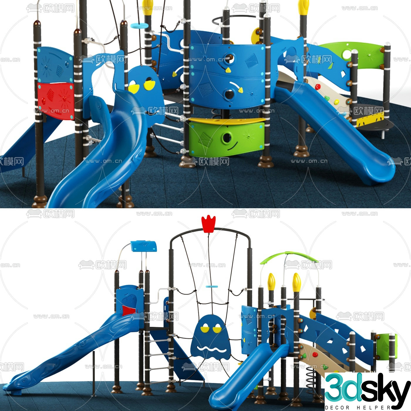 Modern multi-exit children's combination slide 3D model