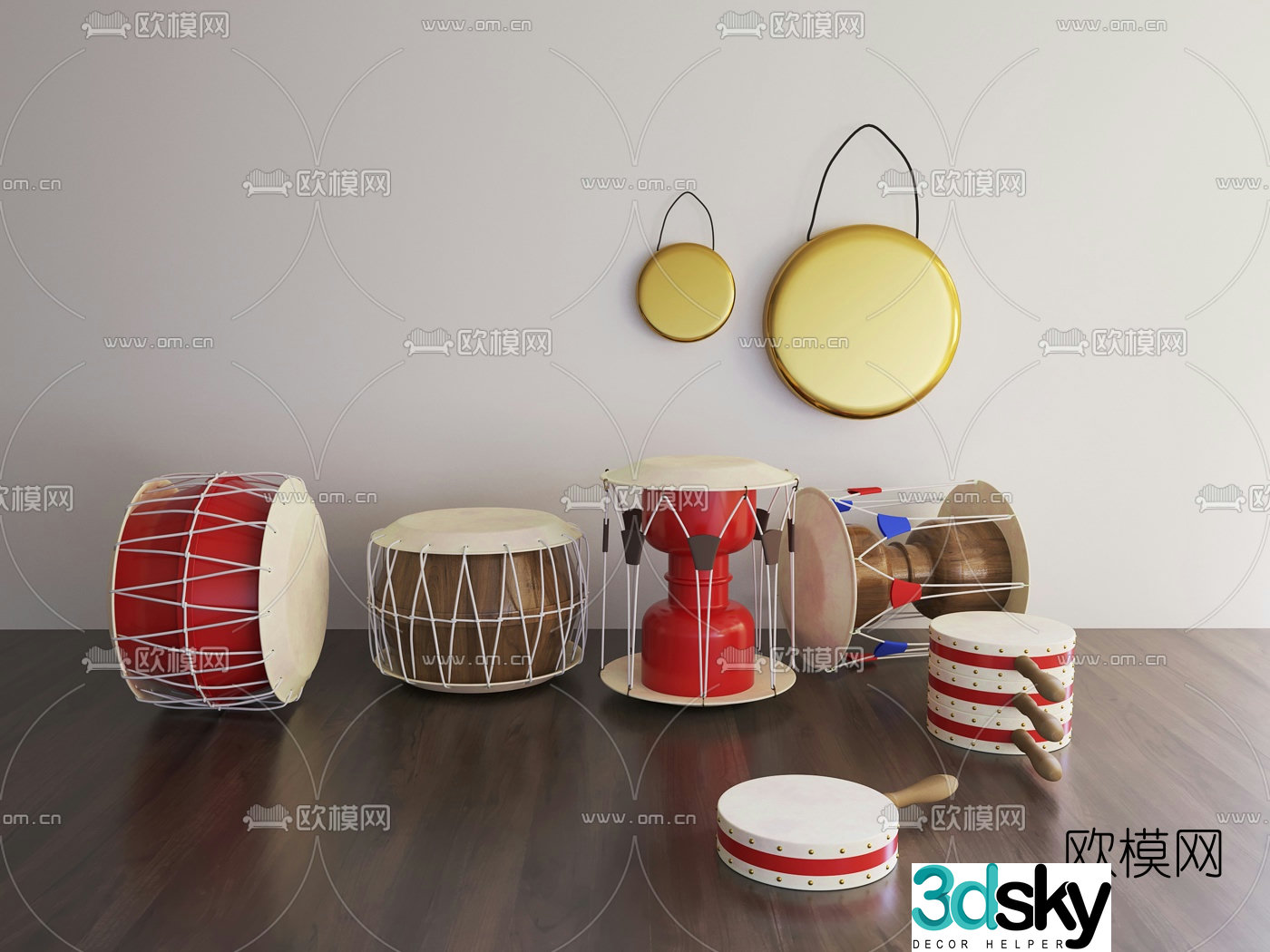 Modern gong and drum instrument 3d model
