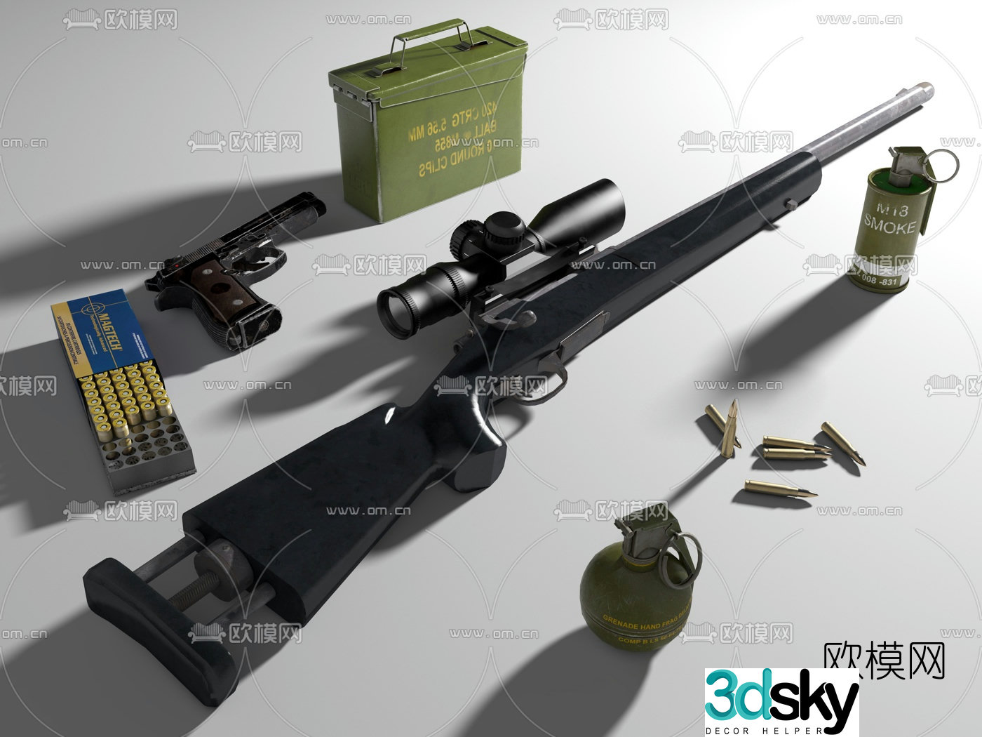 Modern M24 sniper rifle grenade bullet 3d model