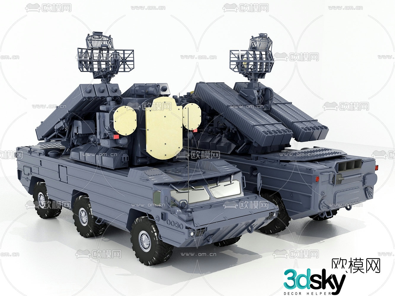 Modern military radar signal vehicle 3d model