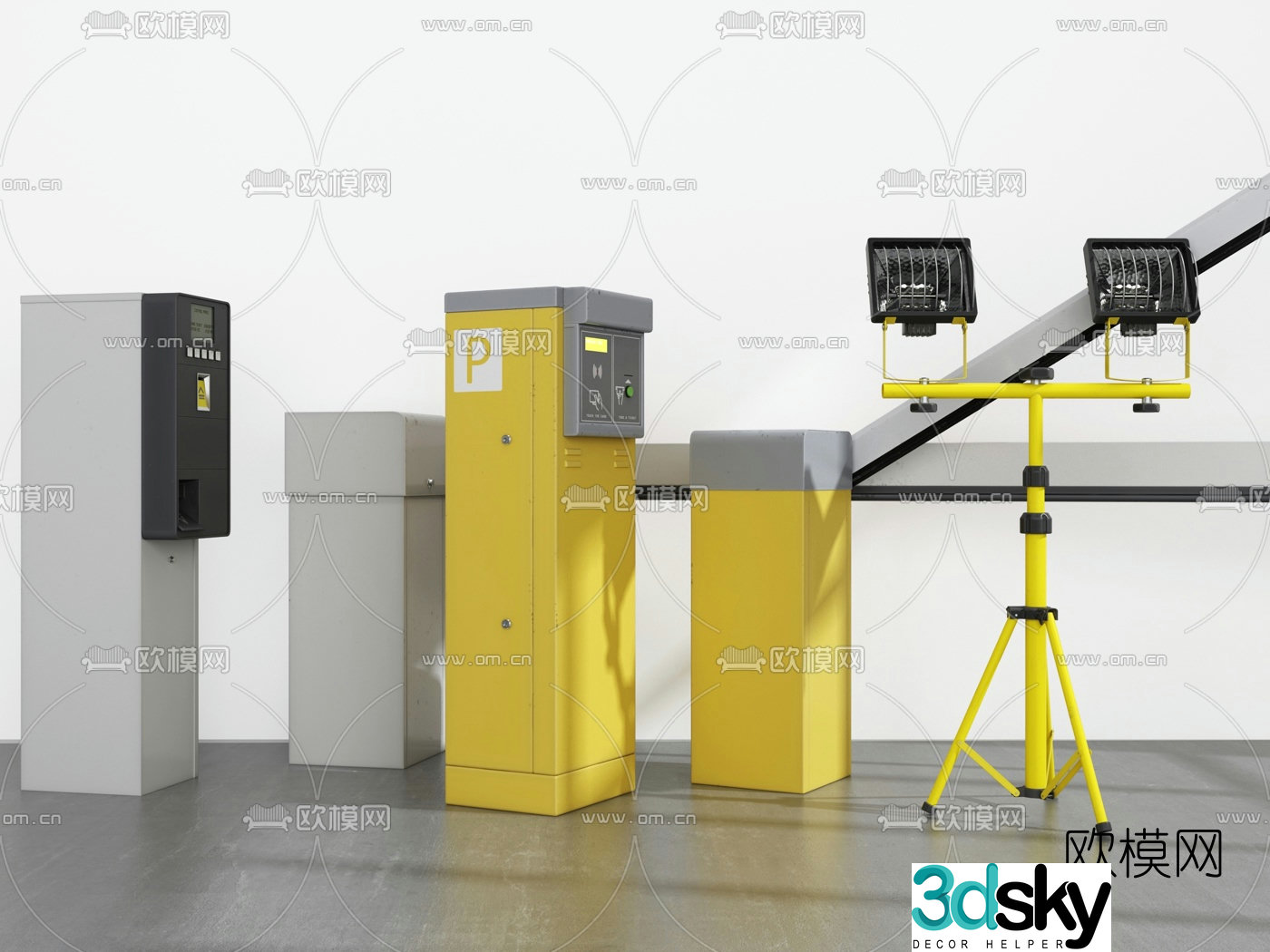 Modern single pole barrier parking pole 3d model