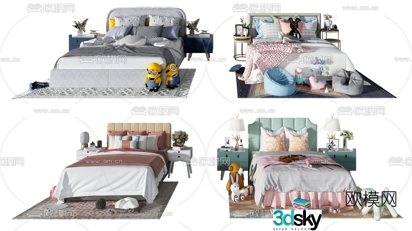 Modern fabric children’s bed 3d model