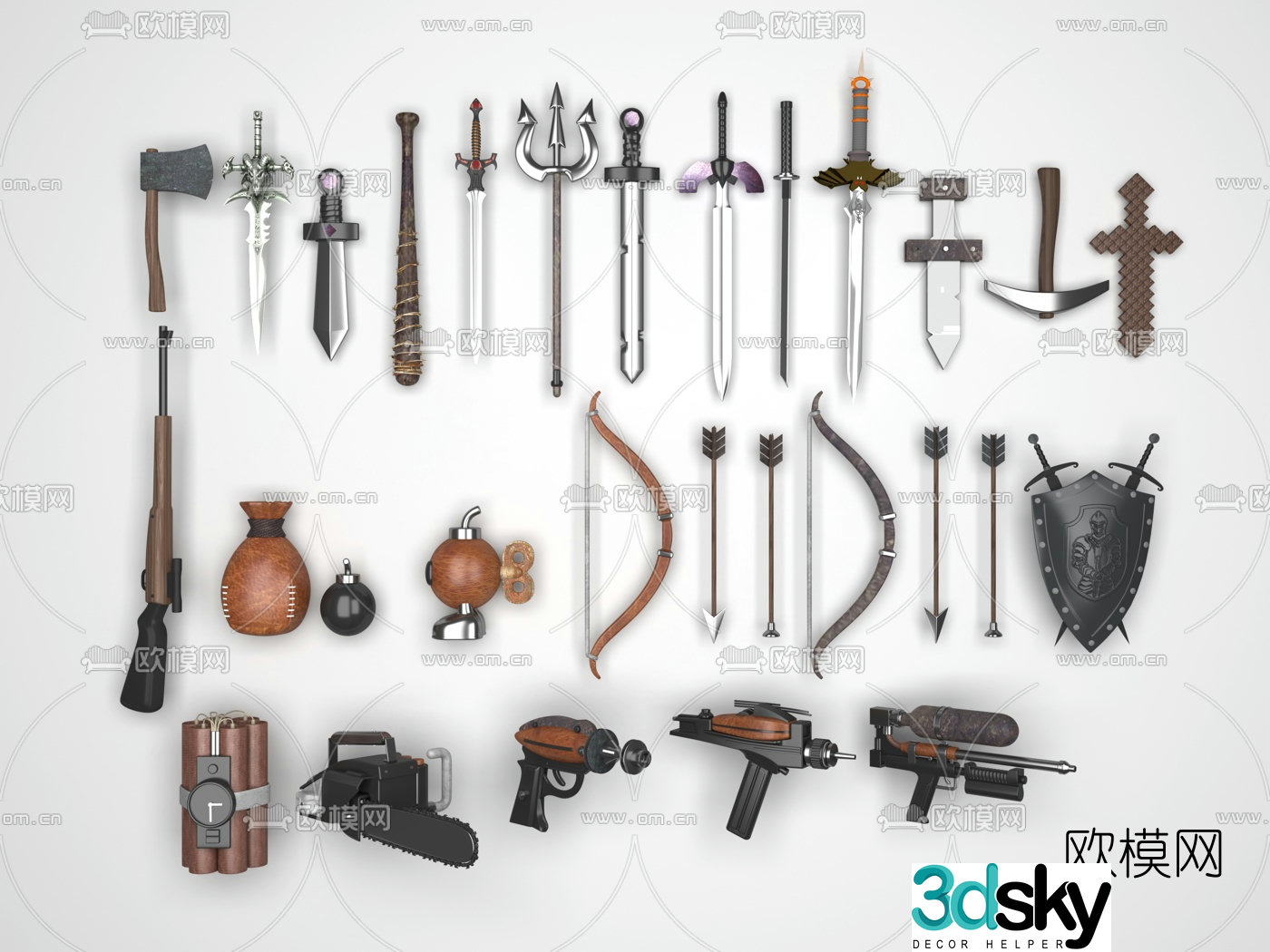 3D model of modern cold weapons and hot weapons game props