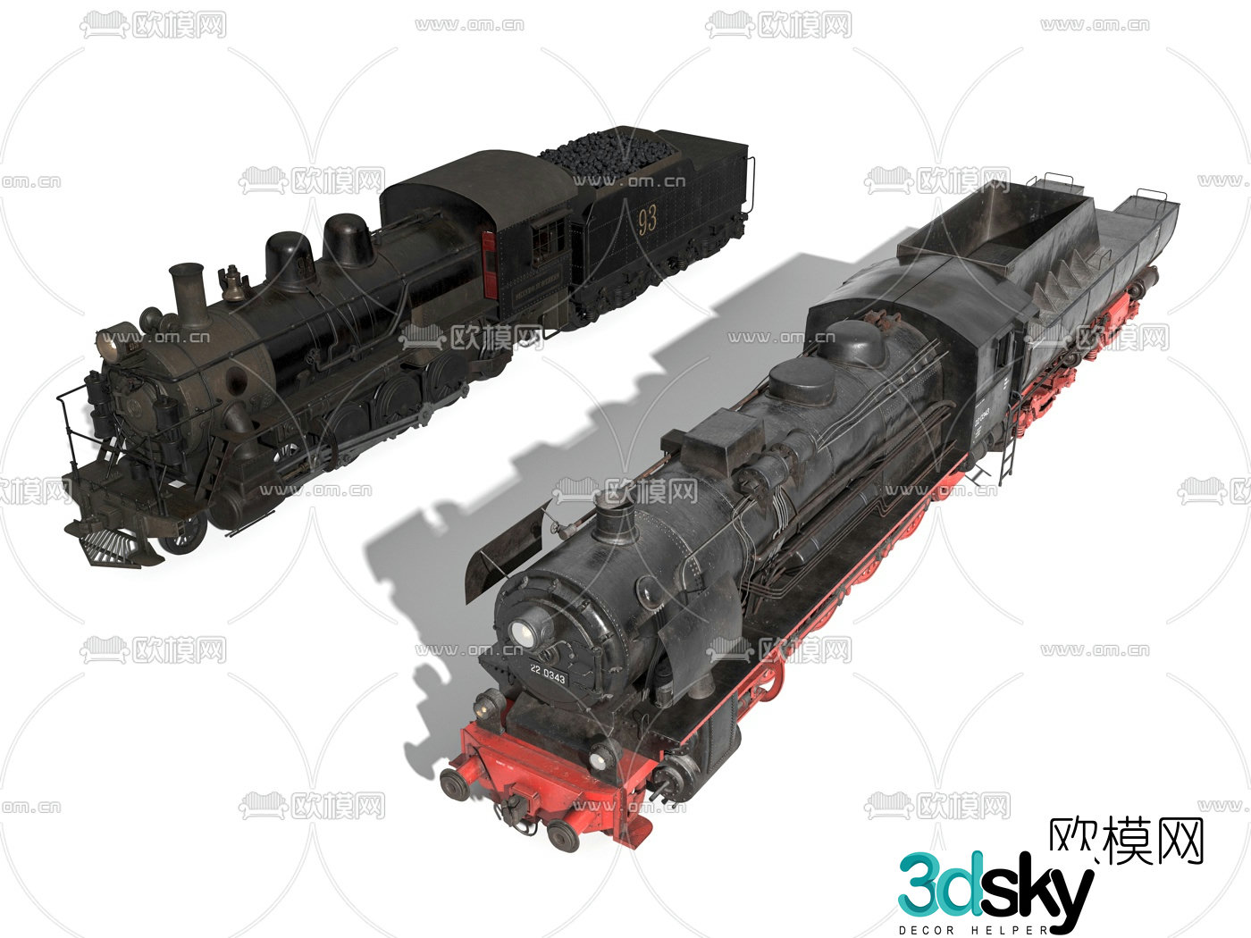 Industrial style iron locomotive 3D model
