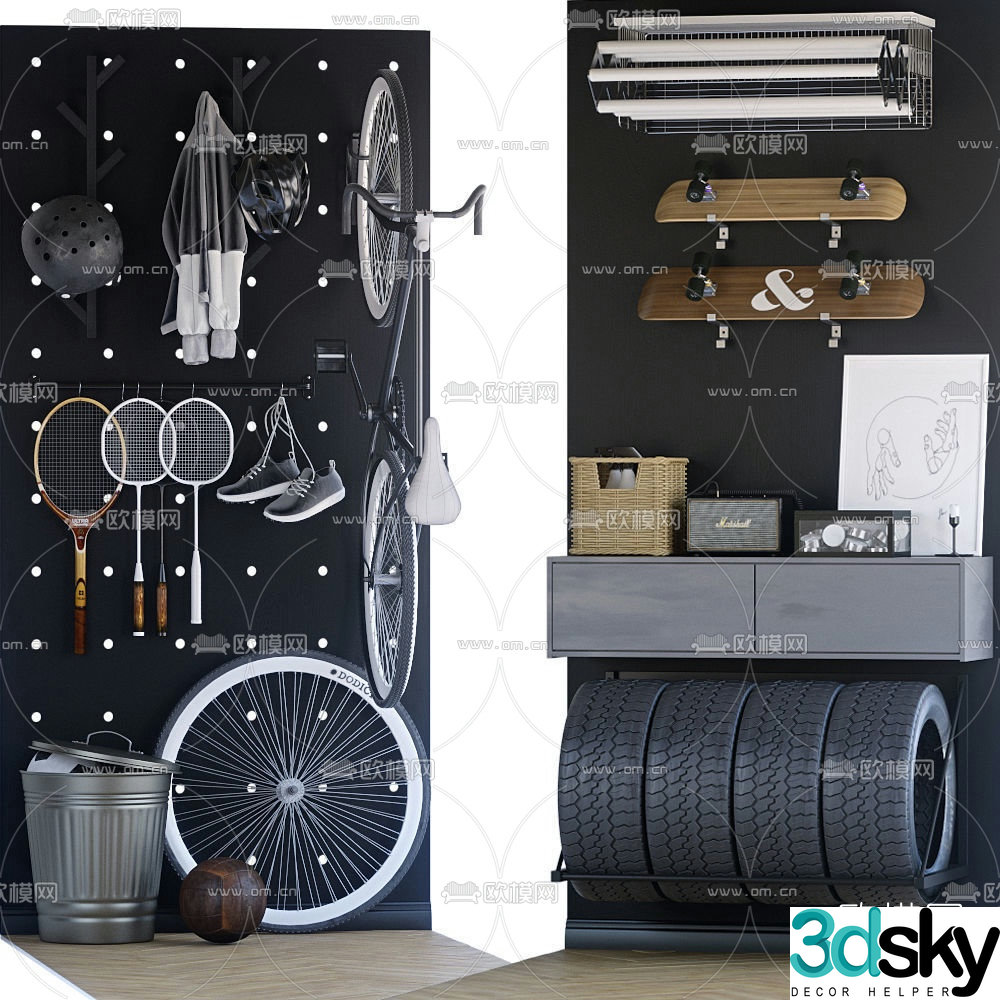 Modern bicycle skateboard sports equipment 3d model