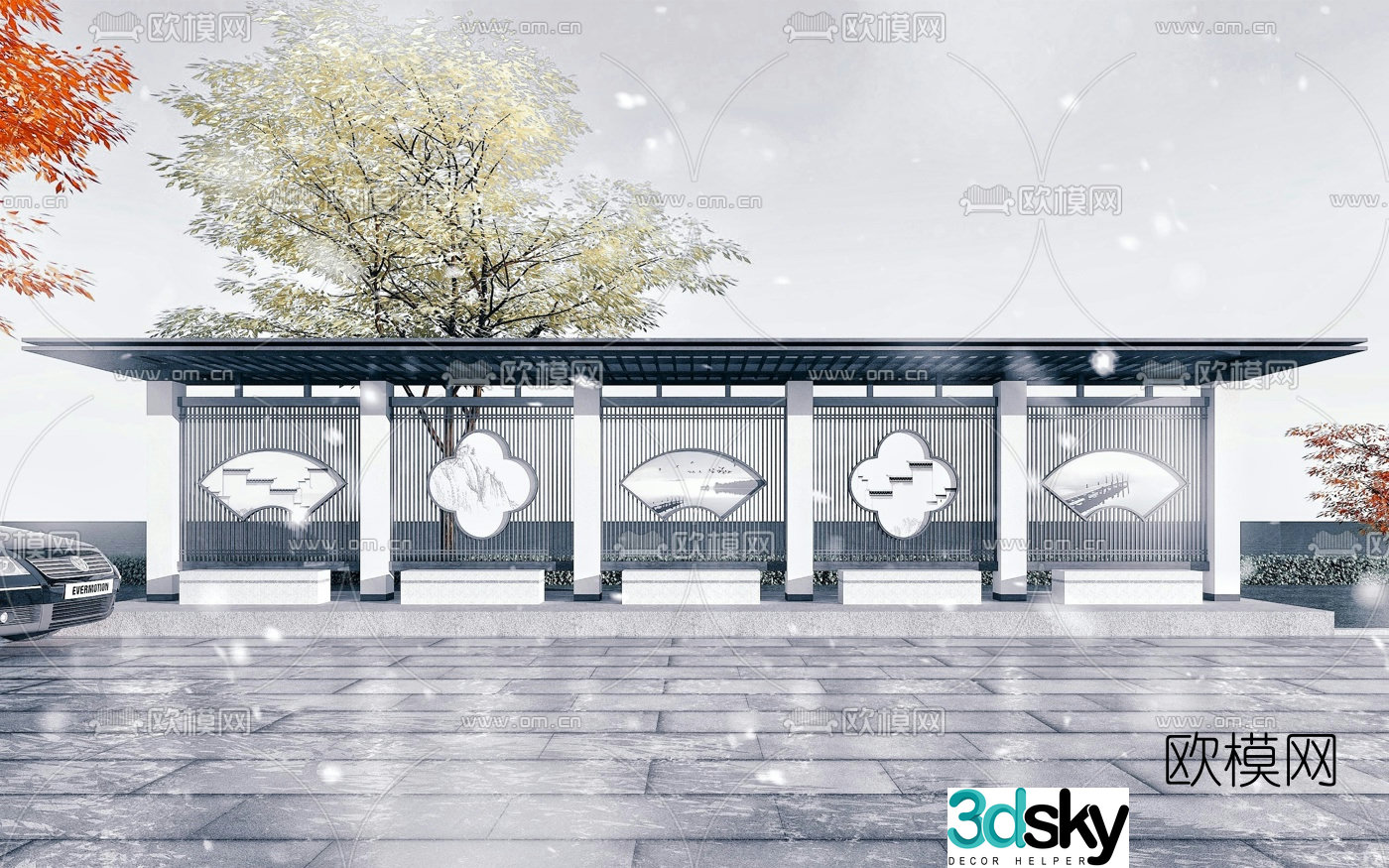New Chinese style newspaper column information column bus shelter 3D model