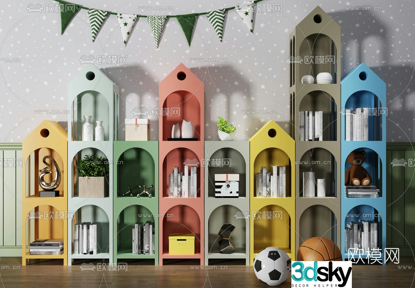 Modern children’s bookcase decorative cabinet 3d model