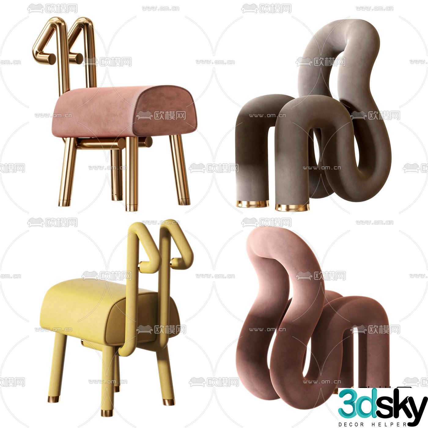 Modern velvet children’s lounge chair 3d model