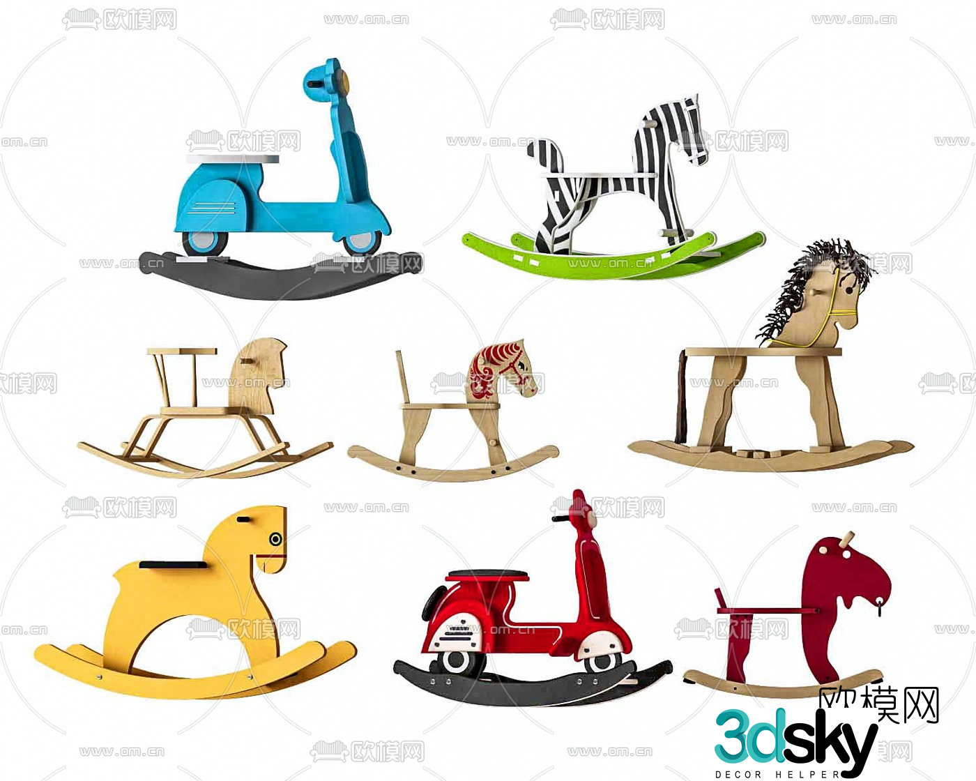 Modern children’s rocking horse toy 3d model