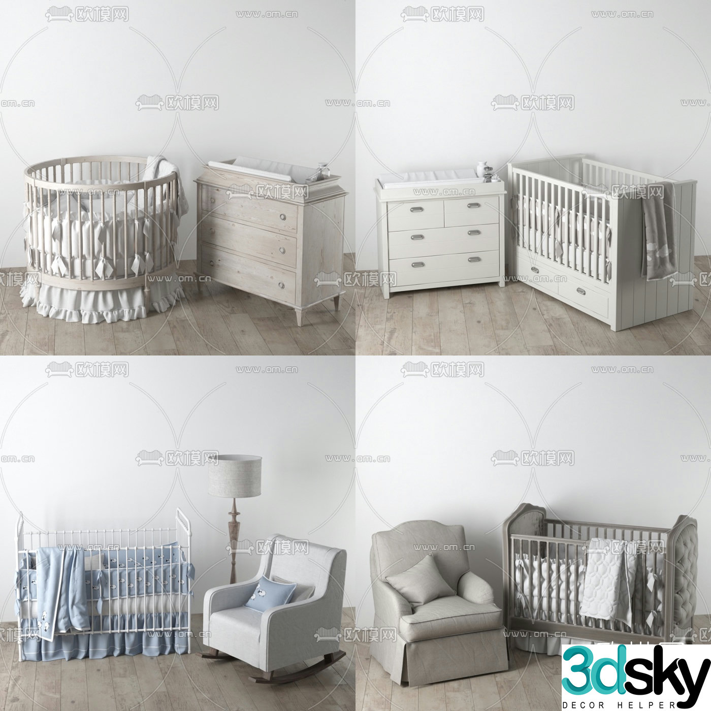 Modern baby bedside table rocking sofa 3d model