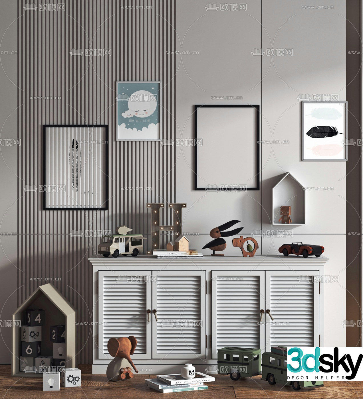 Nordic children’s toy side cabinet 3D model
