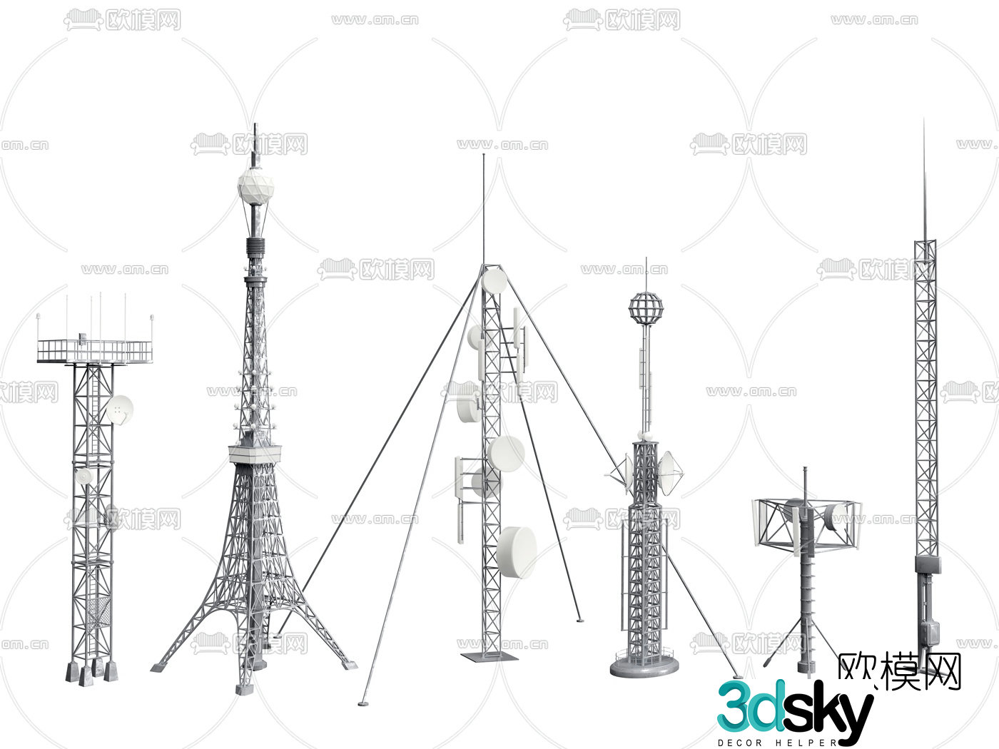 Modern radar signal tower 3d model