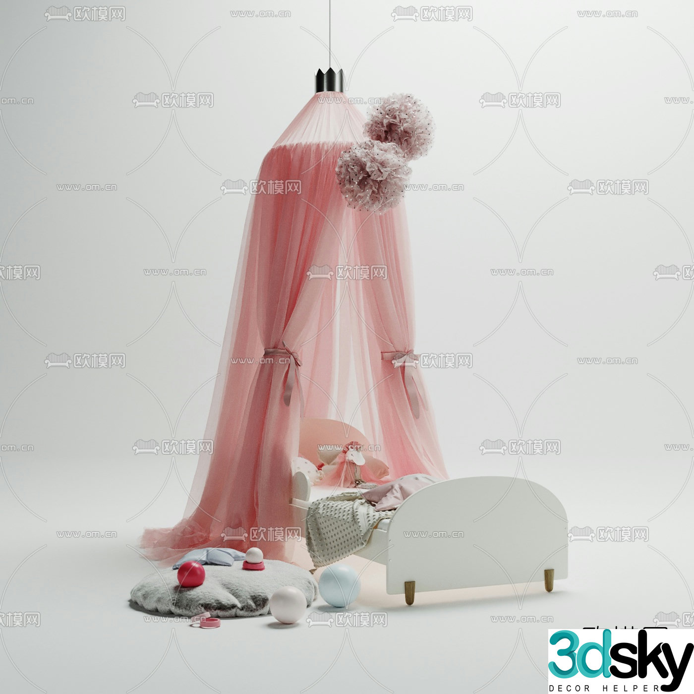 Modern princess bed curtain children’s bed 3d model