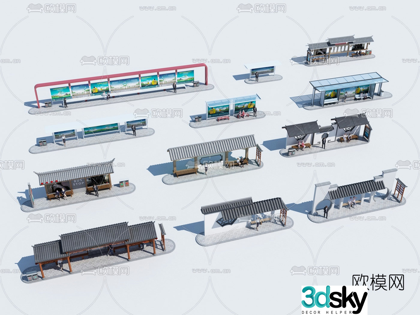 New Chinese style bus shelter 3D model