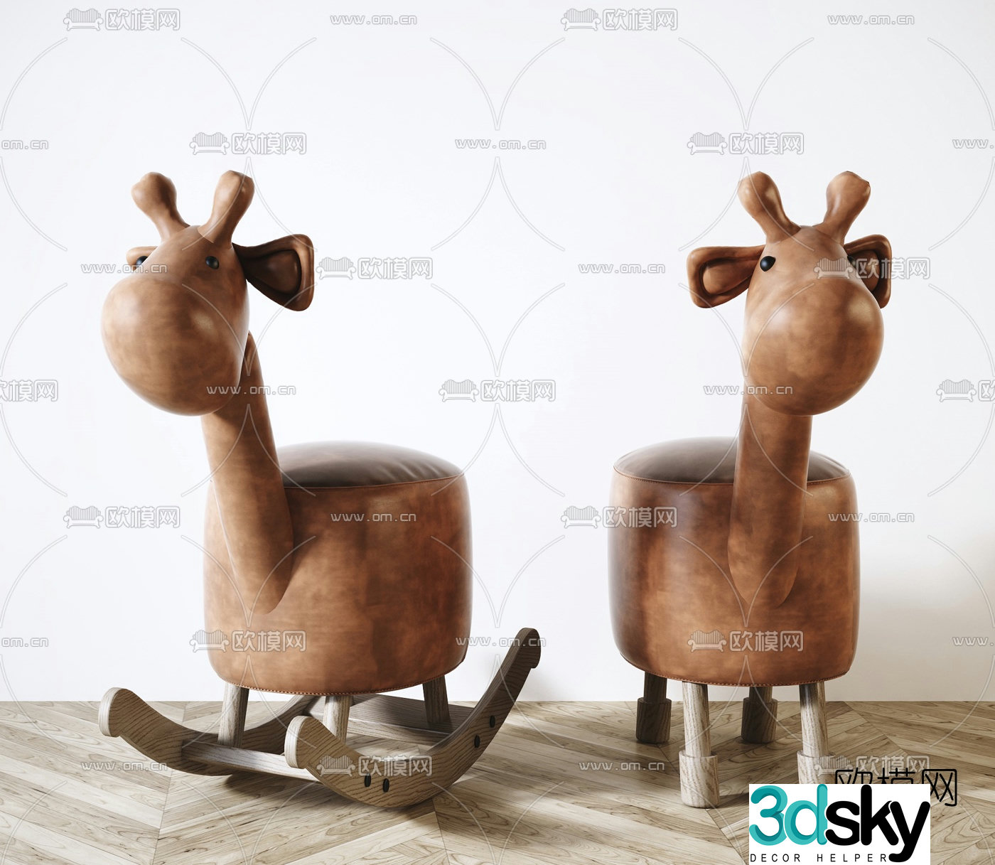 Modern leather kids giraffe rocking chair stool 3d model