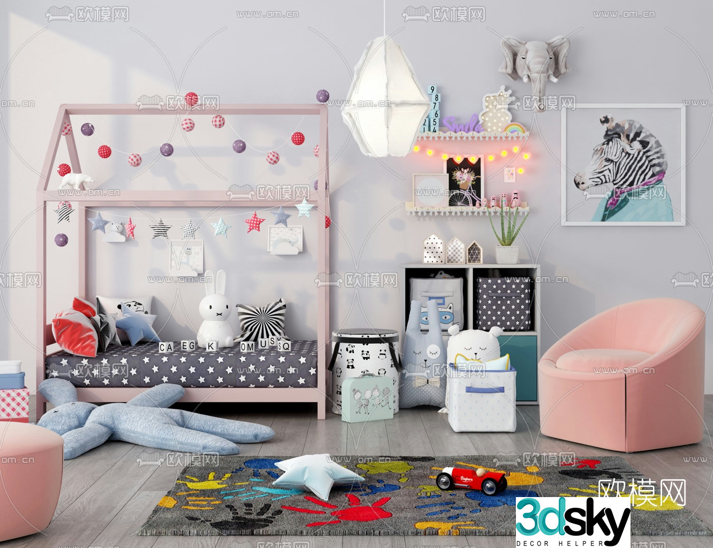 Nordic children’s toys and bed combination 3D model