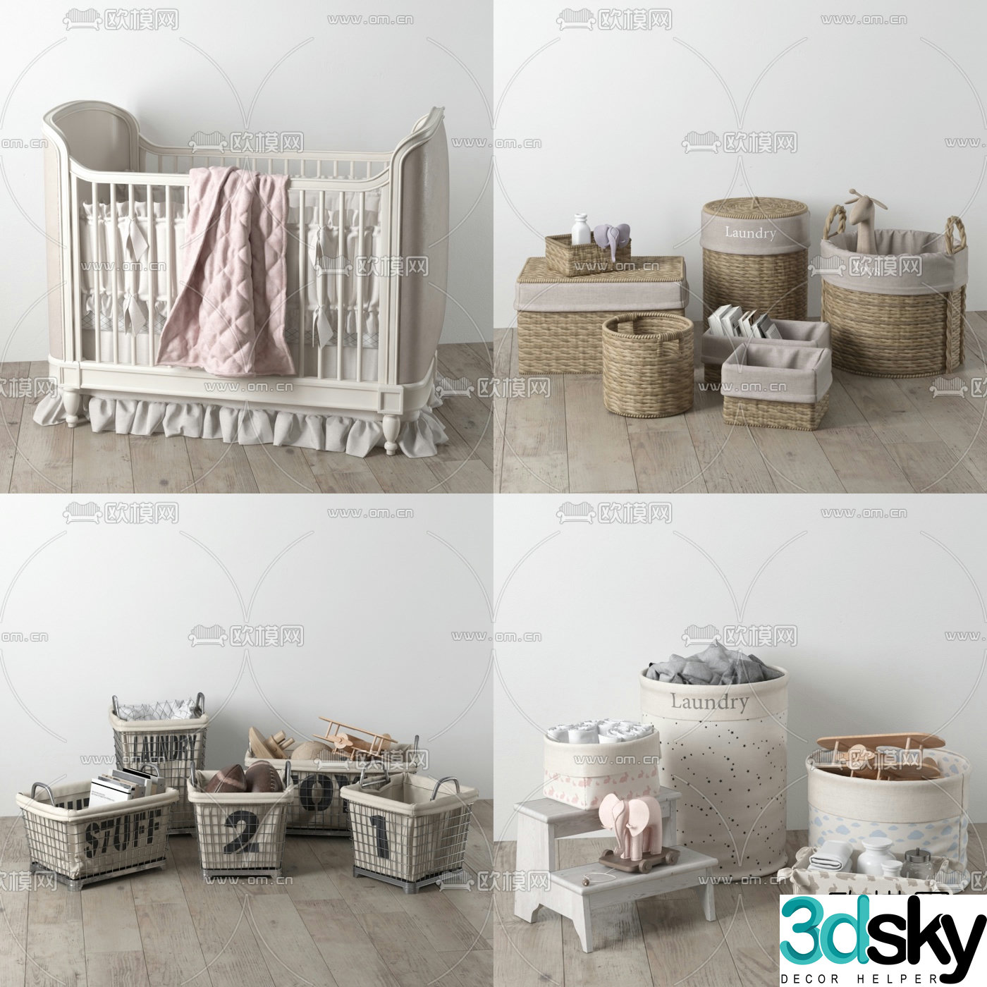 Modern crib storage basket 3d model