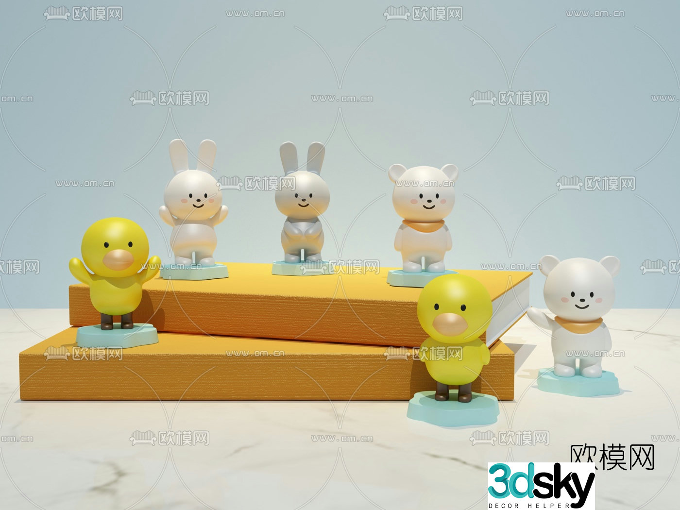 Modern little yellow duck rabbit hand figure 3d model