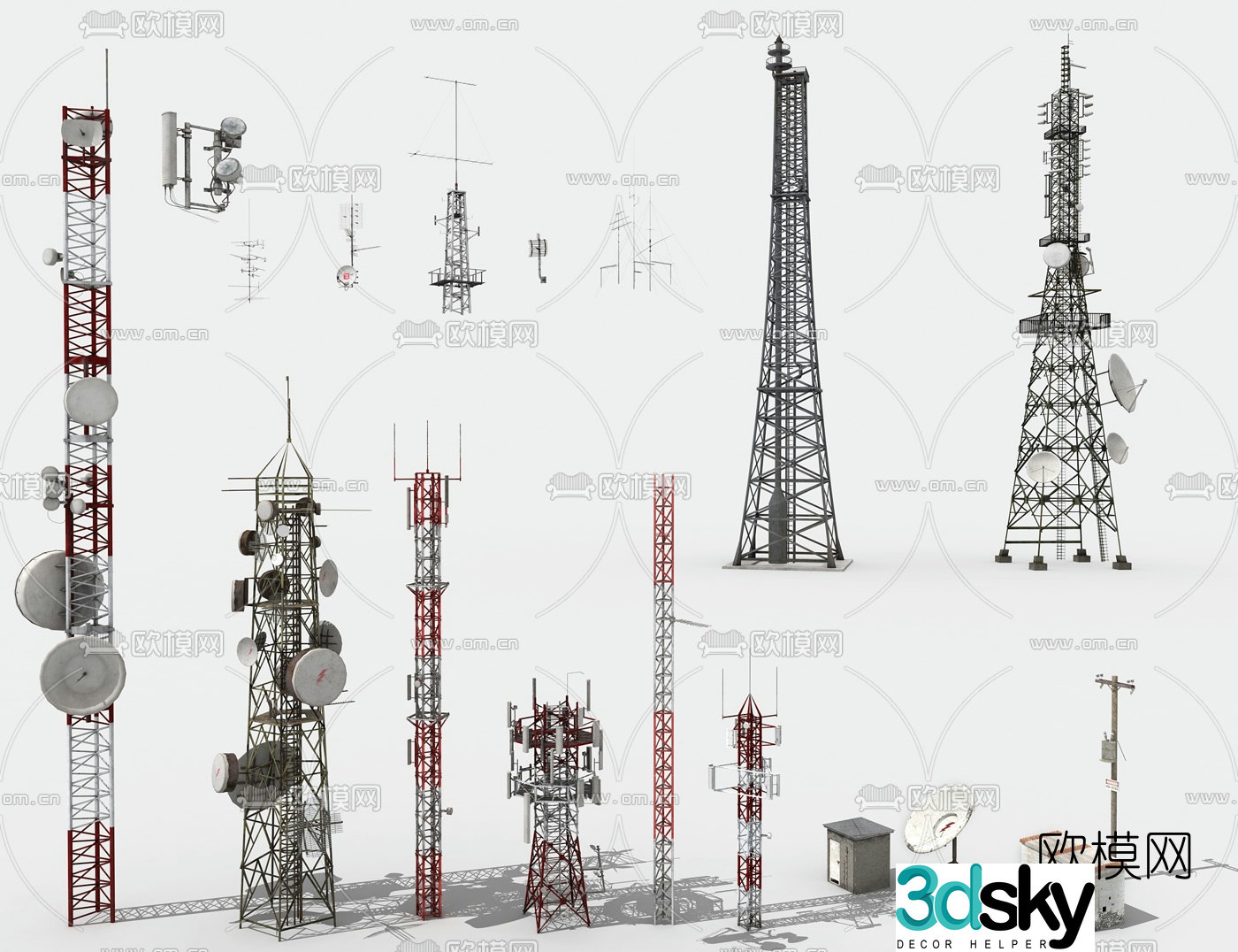 Modern satellite dish signal tower 3d model