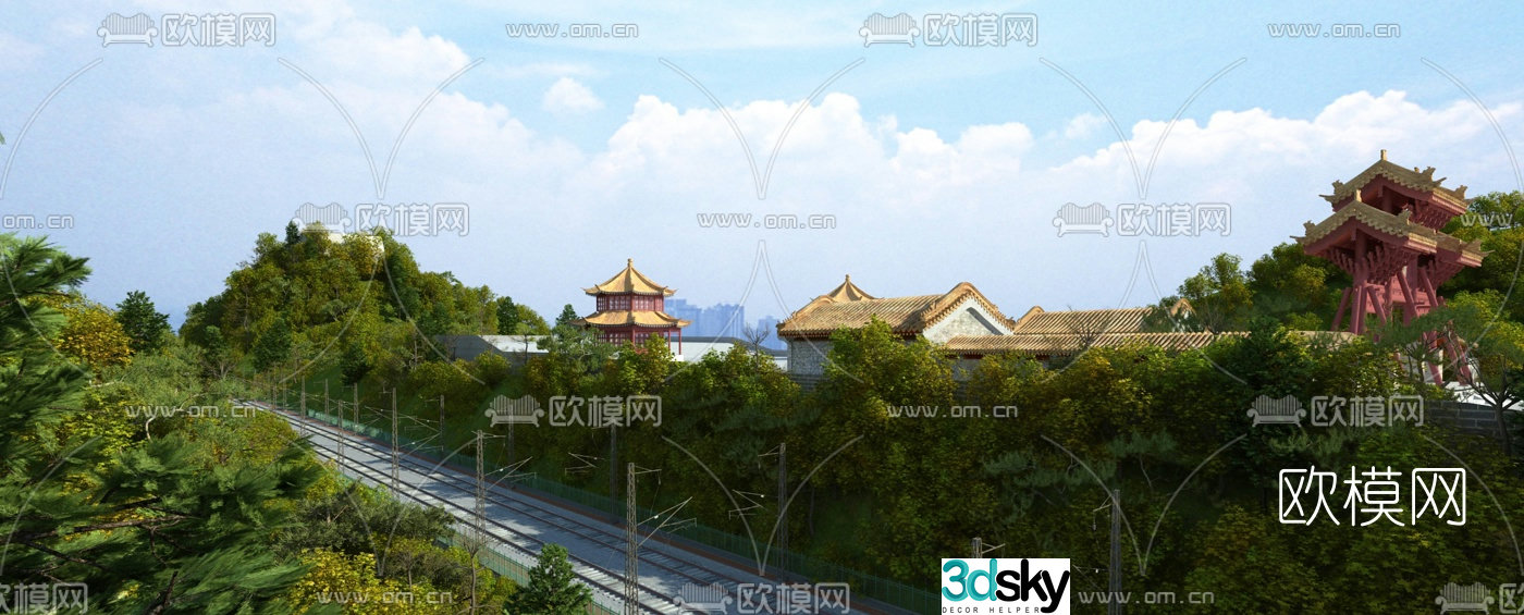 Modern high speed rail railway landscape 3d model