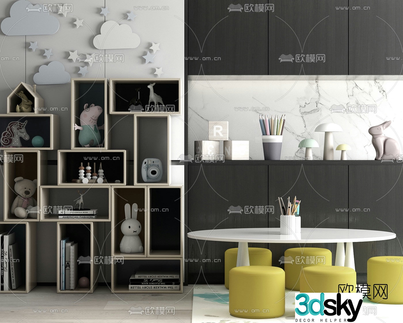 Modern children’s cabinet children’s table and chairs 3d model