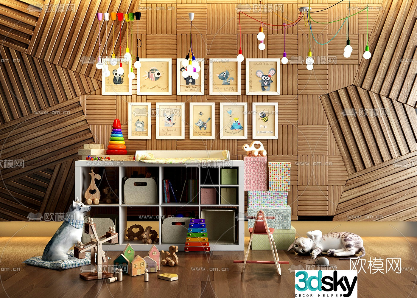 Nordic children’s toy storage cabinet 3D model