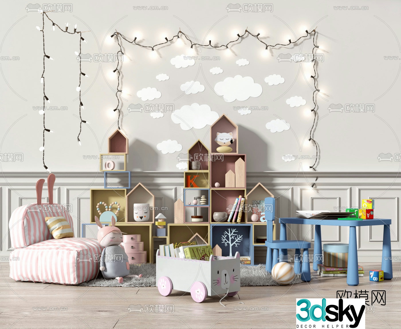Modern children’s table and chair children’s supplies 3d model