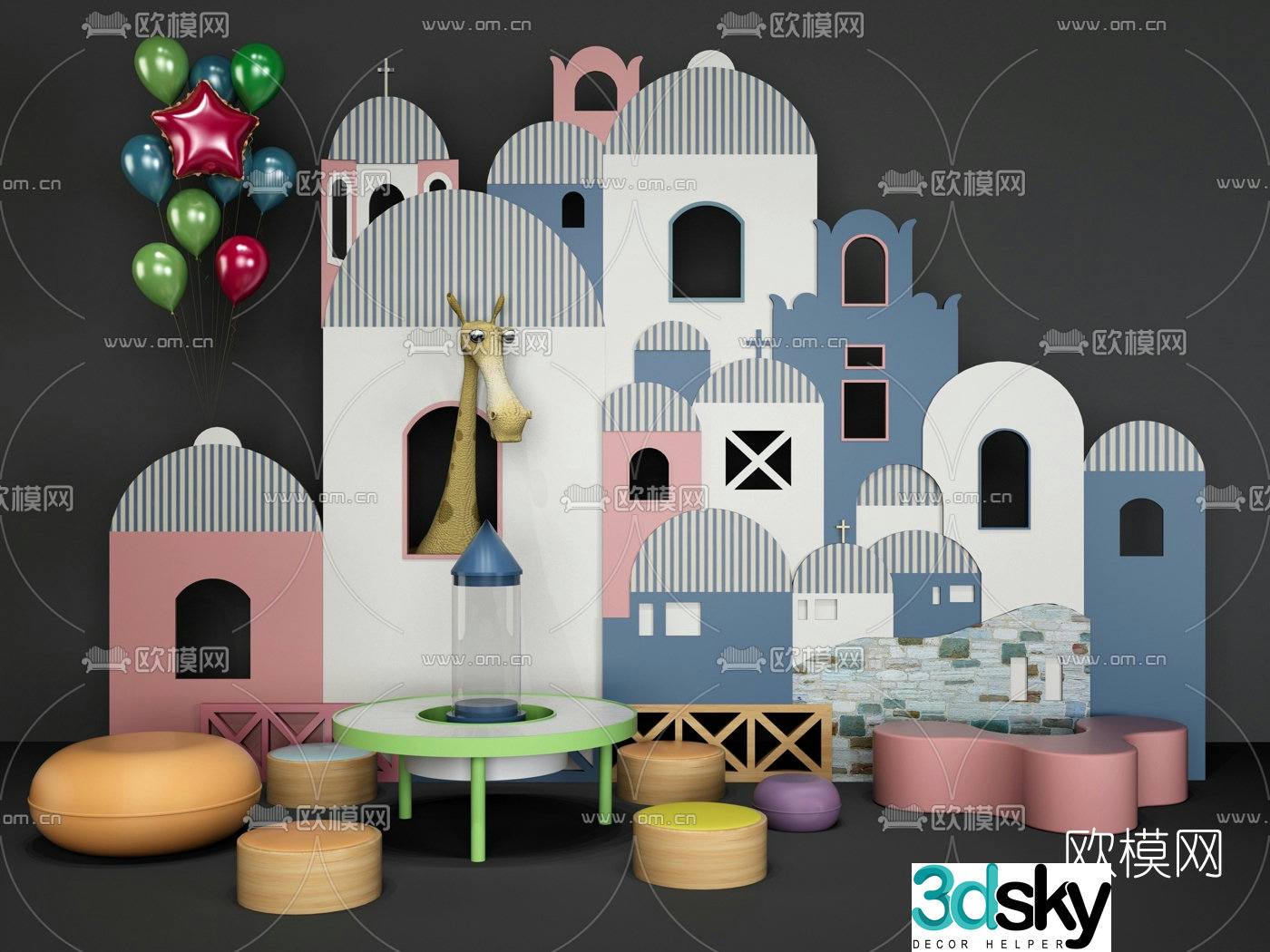 Modern children’s table and chair combination 3d model