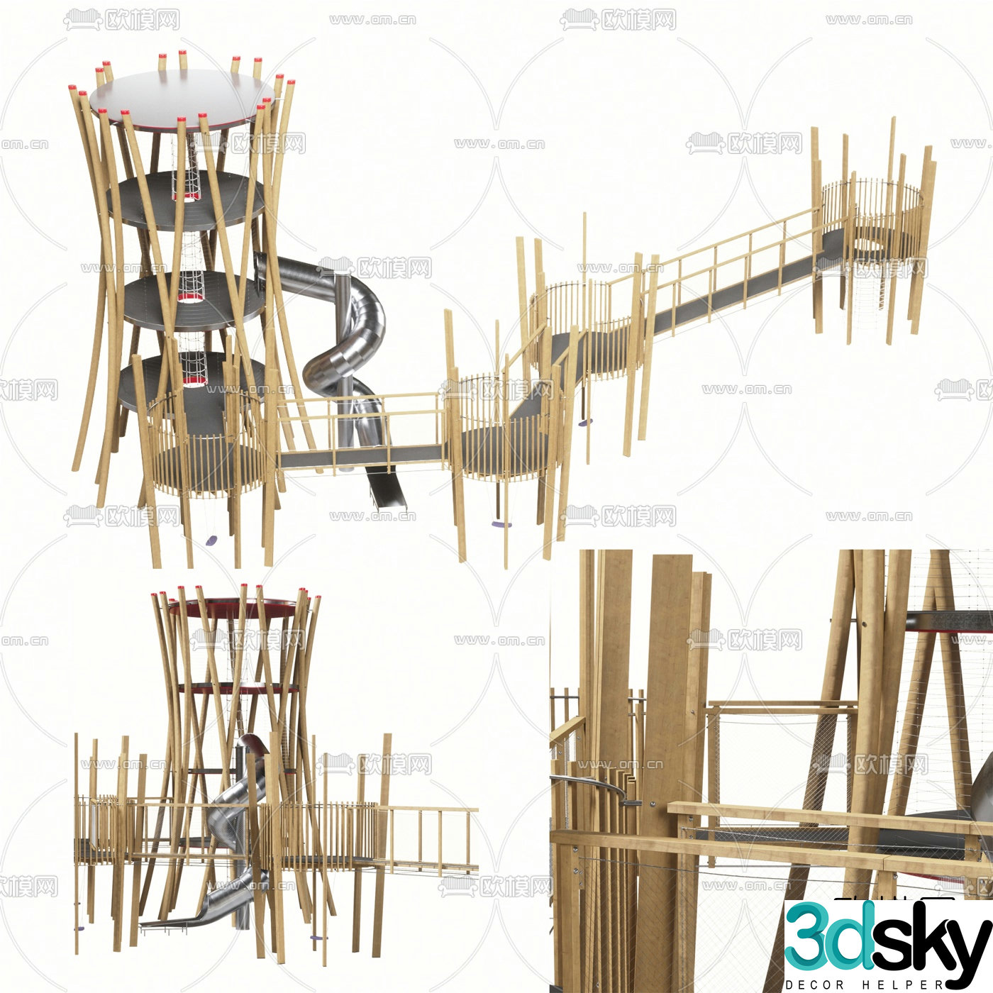 Modern ropeway slide 3d model