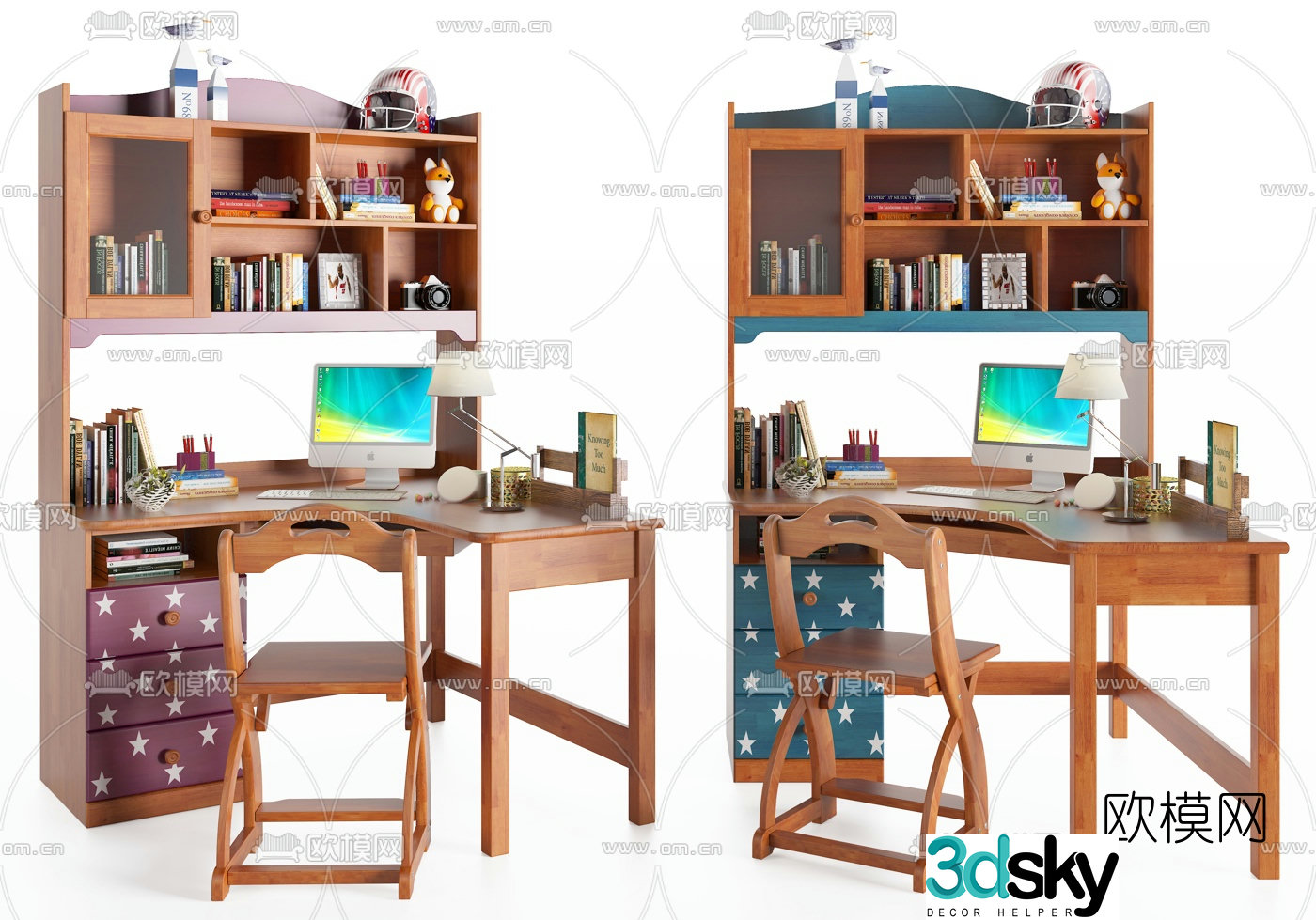 Nordic children’s integrated desk and chair 3d model
