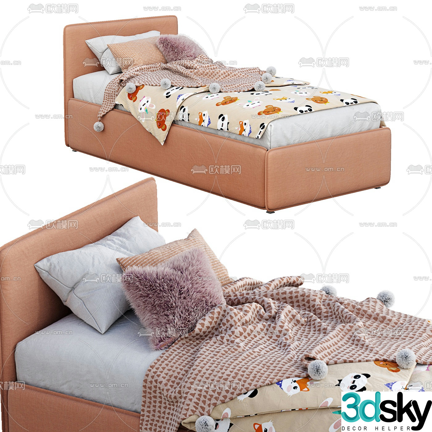 Modern fabric children’s single bed 3d model