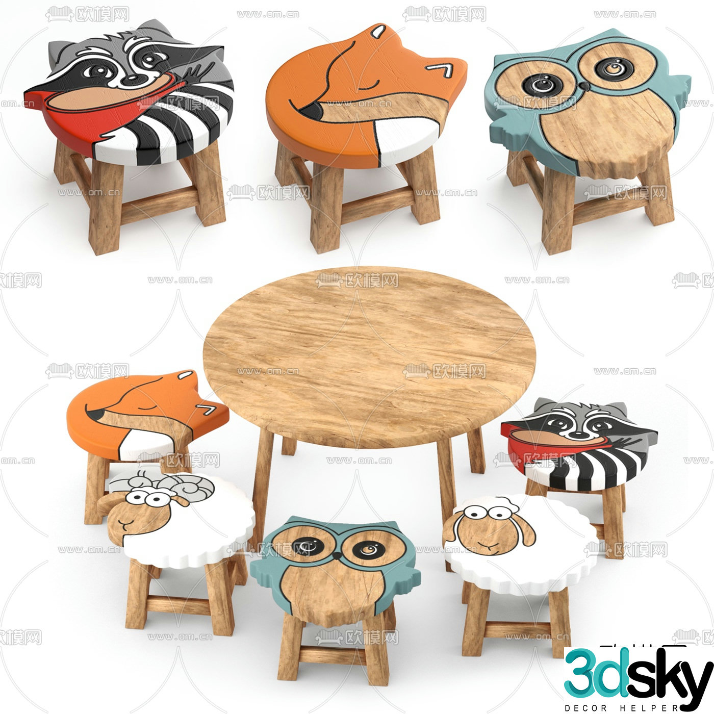 Modern children’s cartoon table and chair 3d model