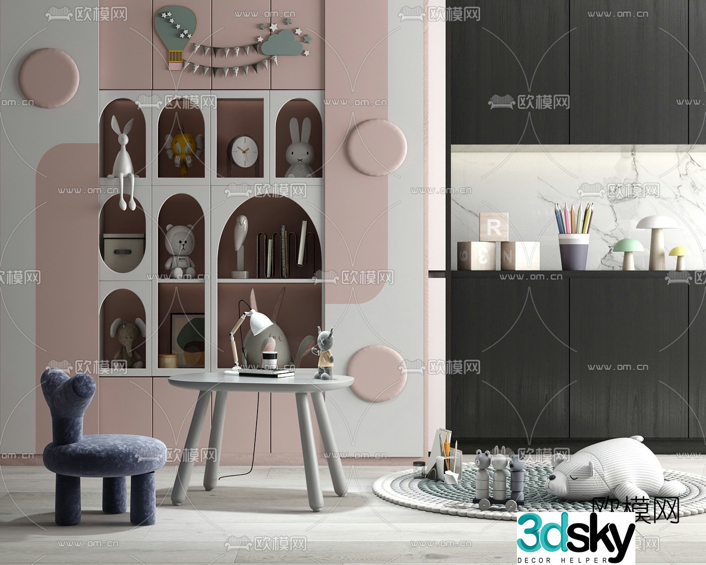 Modern children’s cabinet children’s table and chairs 3d model